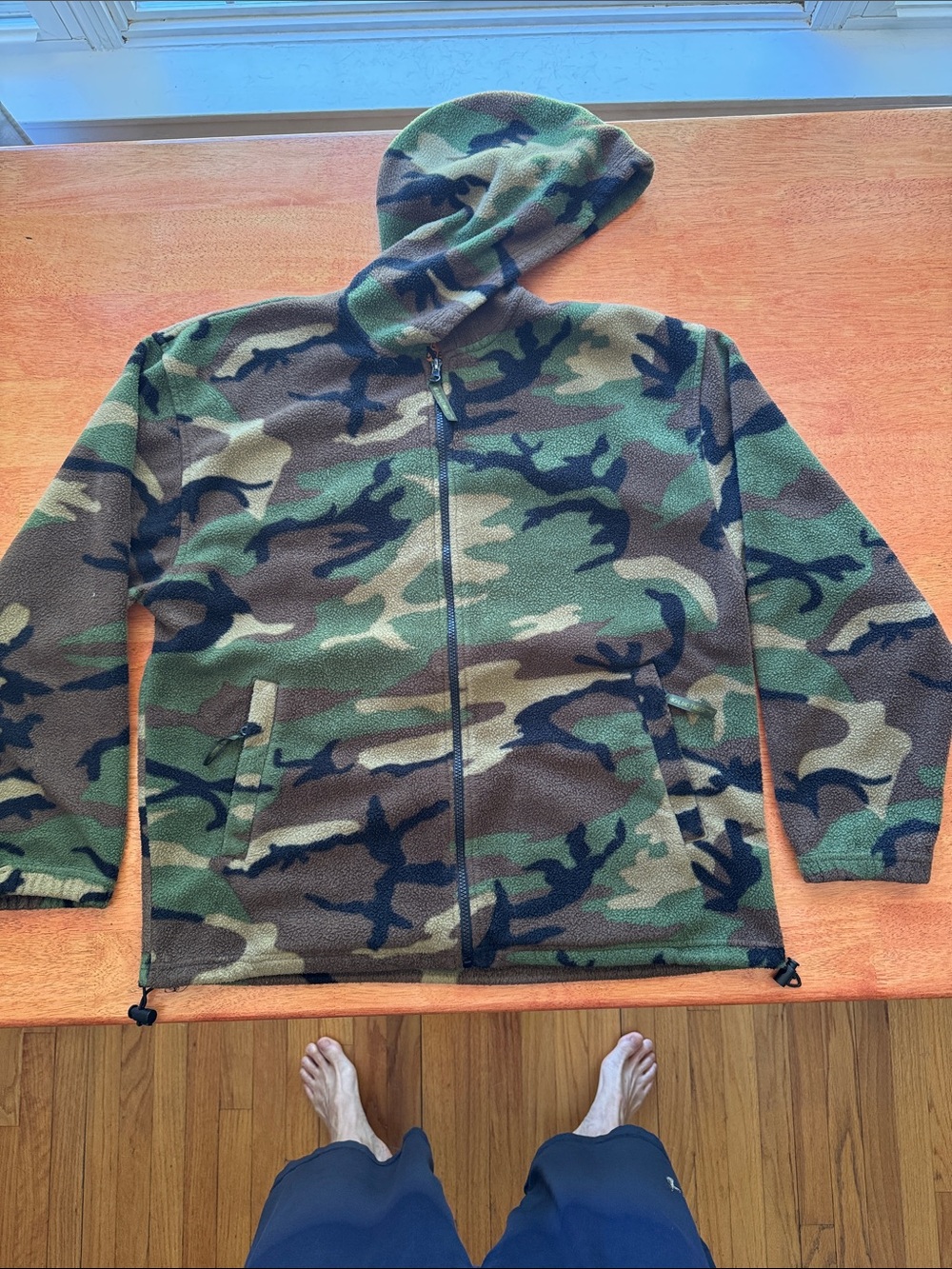Mens XL Camo Hooded Fleece Jacket - Green Woodland Highland Timber Camo